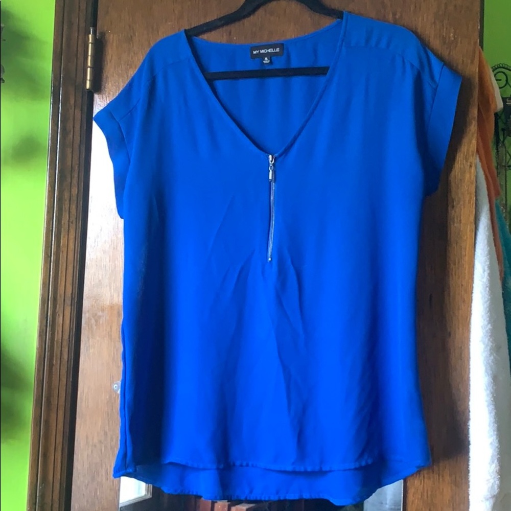 My Michelle blue sheer dress top
